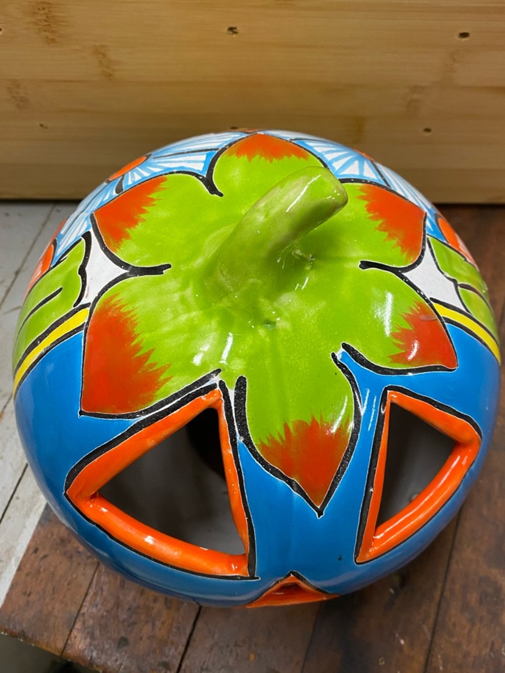 Venegas Hand Made Talavera Jack O’Lantern Pumpkin | Floral Ceramic Pottery - Picture 4 of 13